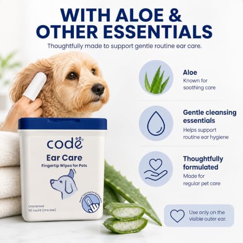 codé Dog Ear Wipes, Unscented Fingertip Cleaning Wipes, 50 Count