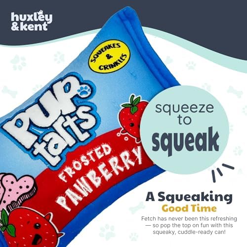 Huxley & Kent Power Plush Squeaky Dog Toy, Pup-Tarts Frosted Pawberry, Lg
