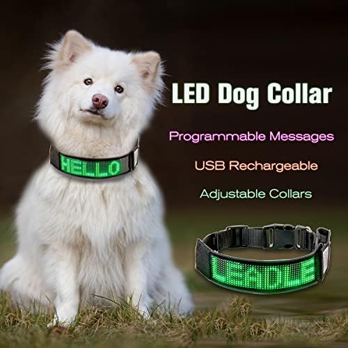 Leadleds Bluetooth LED Dog Collar, Flashing Light Up Rechargeable Pet Dog Safety Collar Glow in The Dark Light-up Neck Loop - Green LED