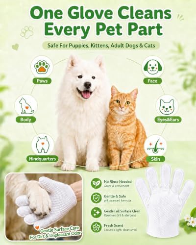 Pet Glove Wipes for Dogs and Cats,Disposable Pet Grooming Gloves