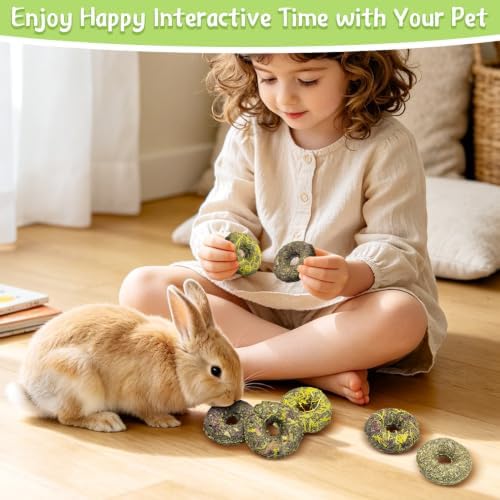 Fhiny 20 PCS Rabbit Chew Toys, Rabbit Treats with Natural Grass and Flowers, Pet Molar Grass Cakes for Guinea Pigs, Chinchillas, Hamsters and Other Small Rodents