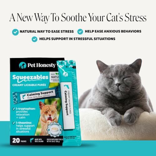 Pet Honesty Vet Backed Cat Calming Supplement Puree, Salmon, 20 Ct