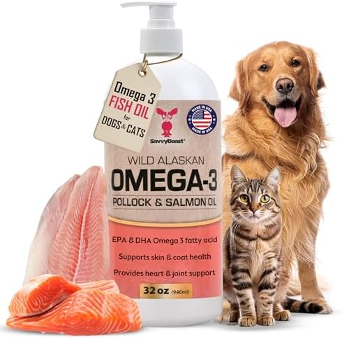 SavvyBeast Pollock & Salmon Oil for Dogs & Cats, Fish Oil, USA Made, 32 oz