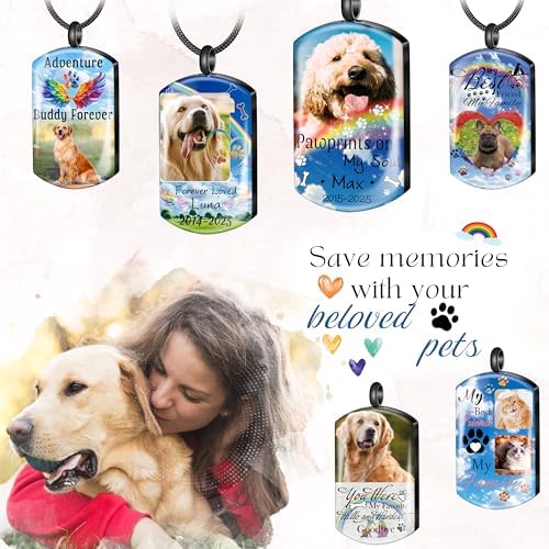 Fanery Sue Pet Ashes Necklace for Dog Cat, Custom Photo & Text
