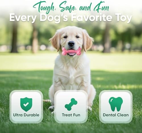 Natural Rubber Dog Toys for Small Dogs & Puppies - Durable Dental Dog Bone Toy for Indoor & Outdoor Play - Interactive Tough Teething Toy for Boredom Relief - For 25 lbs Small Dogs (Pink)