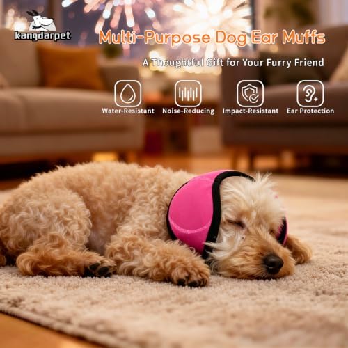 Upgraded Dog Ear Muffs for Noise Protection & Anxiety Relief, Adjustable No Shake Ear Wrap for Firework, Hematoma, Bathing, Swim, Grooming and Force Drying (Fuchsia, L(Head Size:18"-24"))