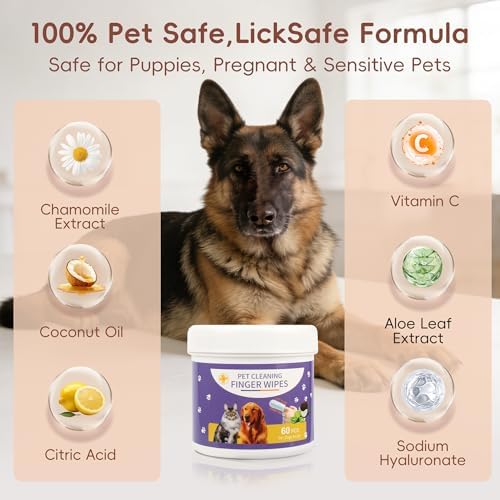 Dog Finger Cleaning Wipes, 60 Pcs Pet Dental Cleaning Finger Wipes Tooth Brushing Kit for Dogs Cats Plaque Tartar Remove, Dog Healthy Mouth Toothbrush Wipe for Pets Oral Care, Coconut Oil