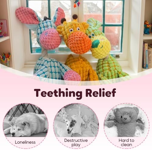 2026 New Dog Toys, Indestructible Plush Dog Toy for Aggressive Chewers, Interactive Squeaky Soft Puppy Chew Toy, Durable Teething Toys for Small Medium Large Dogs (Green+Orange)