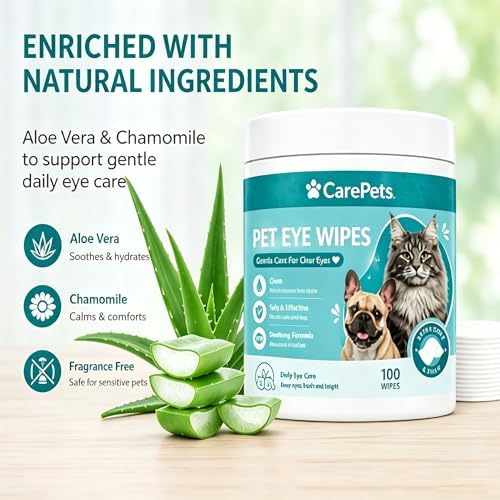 Eye Wipes, Pet Eye Wipes Textured for Tear Stains, Gentle Textured Area Wipes with Aloe Vera and Chamomile, Fragrance Free (3pcs)