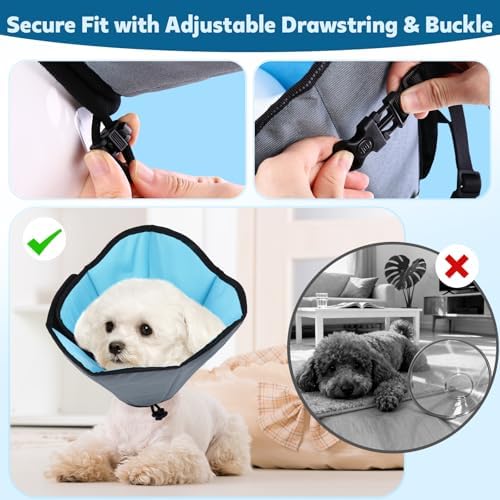 Soft Dog Cone Collar After Surgery: Long Alternative Comfortable Comfy Fabric Recovery Shame Elizabethan Stop Licking Small Medium Large Dogs (Blue, XL)