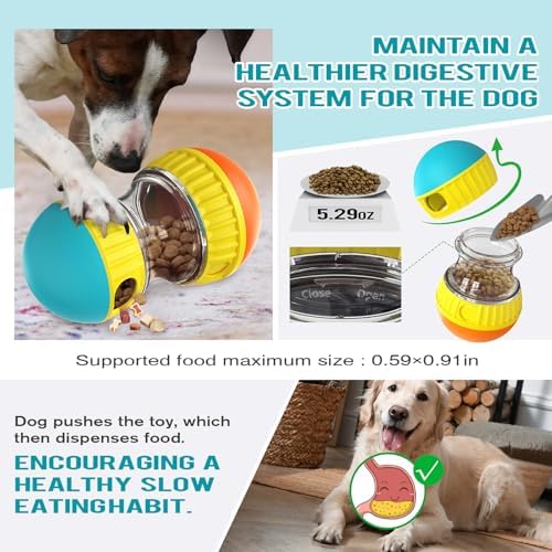 BSISUERM Dog Treat Dispensing Puzzle Toy Adjustable Food Dispenser Slow Feeder Puppy Enrichment Rolling Ball Pet Interactive Chase Toys Stimulating Game for Small Medium Dogs Gift to Keep Them Busy