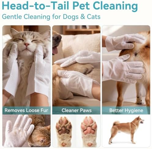 Pet Glove Wipes for Dogs & Cats, No-Rinse Bath Wipes