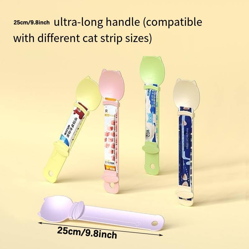 Cat Strip Feeder Spoon - Squeeze & Lickable Treat Dispenser for Wet Food, Multi-Purpose Pet Food Can Accessory (Assorted Colors) (Purple+Beige)