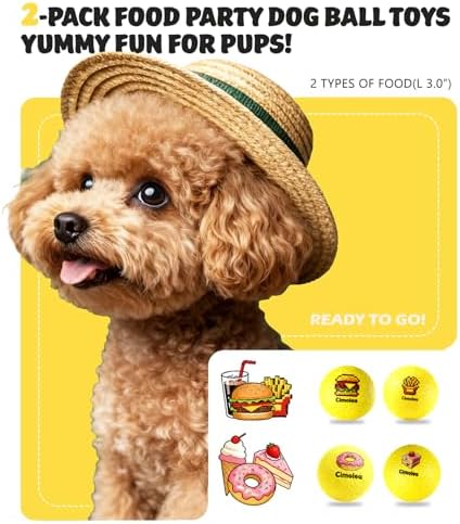Dog Balls Tennis Balls for Dogs, Interactive Dog Toys for Aggressive Chewers, Dog Toy to Keep Them Busy, Puppy Chew Toys for Teething, Durable Dog Ball for Medium Small (Fast Food-3.0")