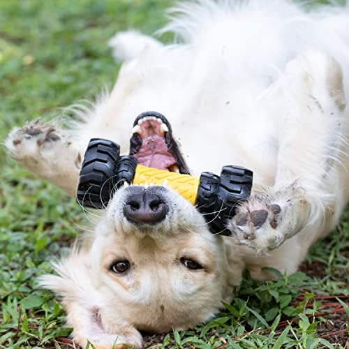 Tonka Axle Tread Dog Toy with Interactive Feeder, Lightweight, Durable and Water Resistant, 7 Inches, for Medium/Large Breeds, Single Unit, Yellow/Black