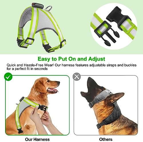 Visinite LED Dog Harness, USB Rechargeable Light Up Dog Vest, 2 Illuminate Modes Glow in The Dark Dog Harness, Adjustable Lighted Pet Harness Light for Night Walking Safety (Green, S)