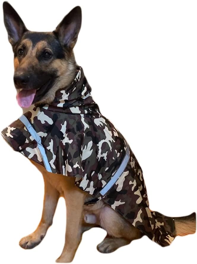 NACOCO Large Dog Raincoat Adjustable Pet Water Proof Clothes Lightweight Rain Jacket Poncho Hoodies with Strip Reflective (XXL, Camo)