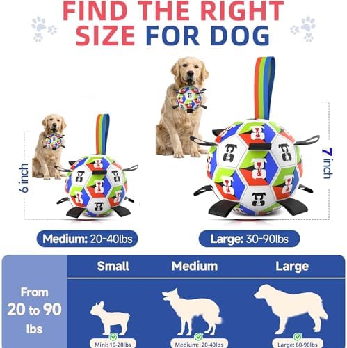 HEYLIFE Interactive Dog Soccer Ball Toy with Straps for 20-40 lbs Dog