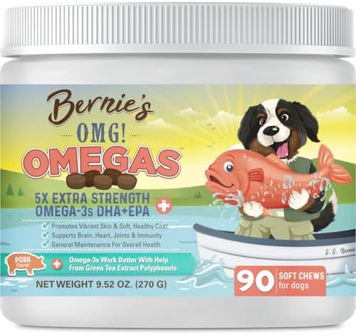 Bernie's OMG Omegas 5X Extra Strength Dog Omega-3 Soft Chews, Pork, 90 Ct