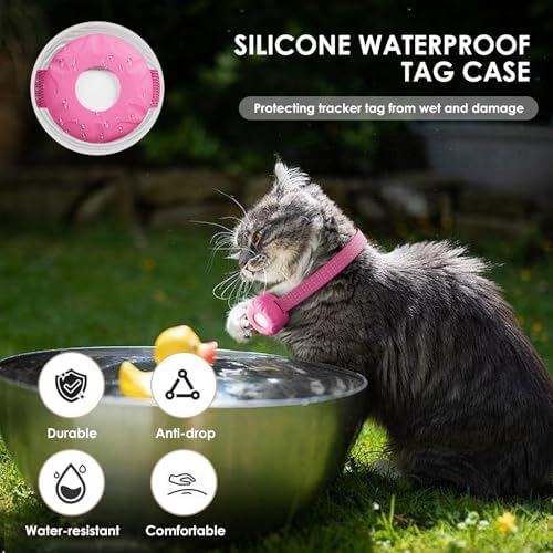 Cat Tracker, GPS Tracker Compatible with Apple Find My App(Only iOS), Waterproof Cat Trackers Collar with Bell and Safety Elastic Buckle,No Monthly Fee Pet Tracker,Territory & Location History, Pink