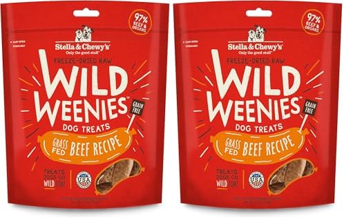 Stella & Chewy's Freeze-Dried Raw Wild Weenies Dog Treats - High-Protein Training Treats for Dogs & Puppies - All-Natural Grass-Fed Beef Recipe with 97% Meat & Organs - USA Made - 3.25 oz Bag