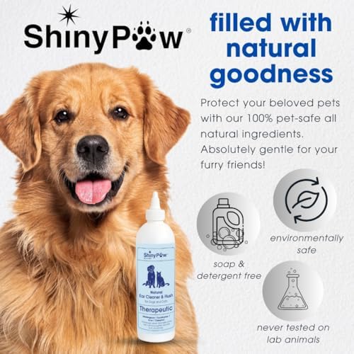 Dog Ear Cleaner Solution for Dogs & Cats 16 oz by Shiny Paw | Wintergreen, Camphor & Aloe – Gentle Ear Flush for Pets Health | Dog Ear Wash | Made in the USA