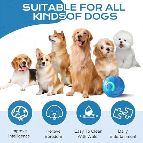 Vibrating Dog Toy – USB Rechargeable Interactive Shaky Toy for Small, Medium, Large Dogs – Automatic Moving with LED Light – Durable Bite-Resistant Pet Toy (Blue)