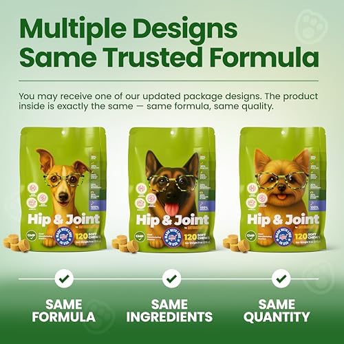 Glucosamine for Dogs Hip & Joint Supplement, Dog Glucosamine Chondroitin for Dogs, MSM & Turmeric – 120 Dog Joint Supplement Chews for Large & Small Breed