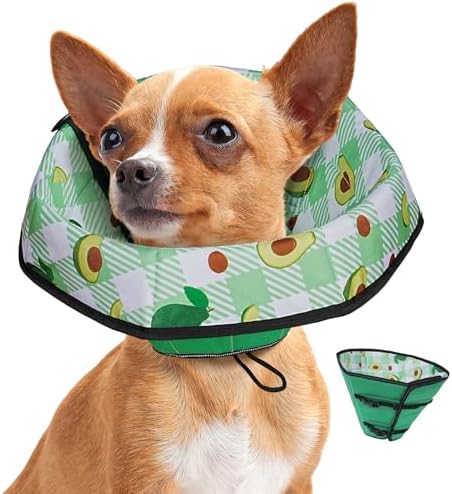 Soft Dog Cone Collar After Surgery: Foldable Long Comfortable Comfy Fabric Recovery Shame Elizabethan Stop Licking Small Medium Large Dogs (Green, S)