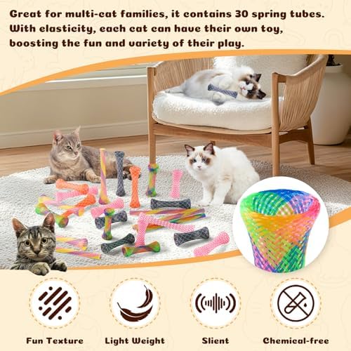 Cat Spring Toys, Cat or Kitten Colorful Spring Tube Toy 30 Pack