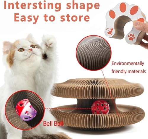 Kitty Curlz, Kitty Curlz Cat Toy - Magic Organ Cat Scratching Board, Snufflepaw Accordion for Cats, Interactive Scratch Pad, Foldable Accordion Cats Toy, Recyclable Cat Scratcher with Ball (1Pcs)