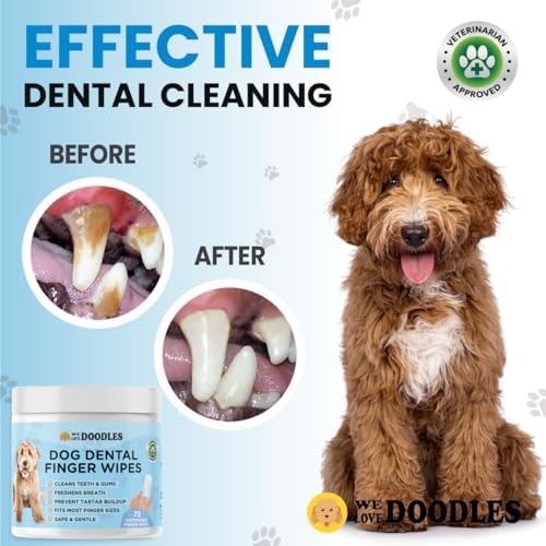 We Love Doodles Dog Teeth Cleaning Wipes & Dog Eye Wipes- Pet Dental Finger Wipes for Dogs, Freshens Breath Dog Dental Wipes, Pre-Soaked Pet Eye Wipes Pads, Safe Dog Eye Cleaner