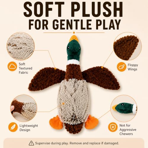 ME GUSTA SHOP Mallard Plush Dog Toy with Squeaker for Large Dogs, Soft Stuffed Duck Chew Toy for Interactive Indoor Play