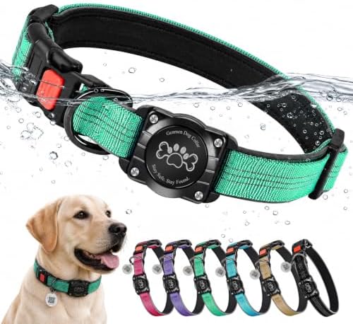 Geamen Waterproof Dog Collar QR Code Reflective Collar Teal,M | Built-in Waterproof Holder, QR Code Tag, Reflective,Secure Buckle