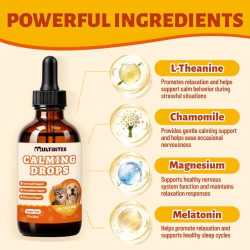 2 fl oz Calming Drops for Dogs &Cats, Liquid Melatonin Sleep Aid