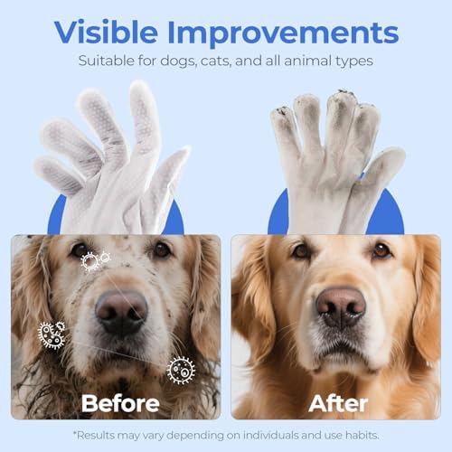Pet Cleaning Glove Wipes for Dogs & Cats, Hypoallergenic Deodorizing Disposable No-Rinse Grooming Wipes, Wipes, Perfect for Pet Dry Cleaning, Daily Care and Travel, Coconut Scent, 48 pcs