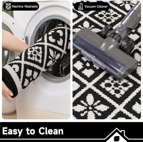 Ileading Hallway Runner Rug 2x8 ft,Washable Indoor Black Carpet with Non Slip Rubber Backing,Low Pile Durable Kitchen Floor Mat for Laundry Entryway Door & High Traffic Areas