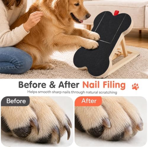 Dog Nail Scratch Board with Treat Dispenser, Wooden Nail File Board for Large Medium Small Dogs, Anti-Slip Sandpaper Pad, Pet Nail Grinder Alternative, Claw Trimmer Tool with Replacement Paper