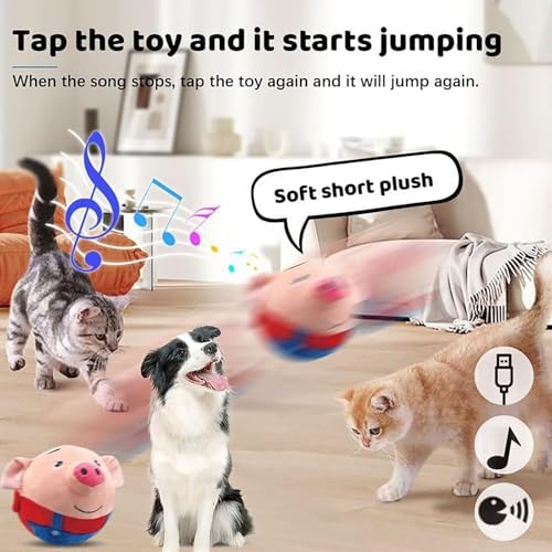Active Moving Pet Plush Toy, 2026 Interactive Dog Toys Talking Moving Dog Ball Toy Washable Cartoon Pig Plush Sound Electronic Herding Ball for Dogs Shake Bounce Boredom Toys (Blue Pig 2pcs)
