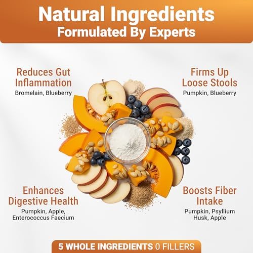 WuffWell Pumpkin Powder for Dogs - Fiber Supplement with Probiotics, USA