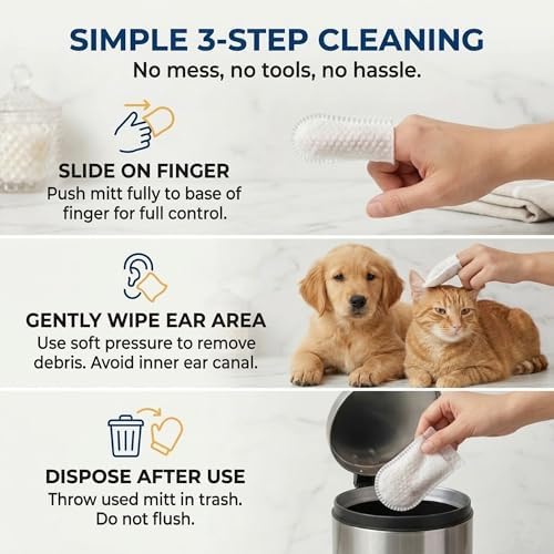 Dog Ear Finger Wipes, 150 Count, Alcohol-Free Ear Cleaner