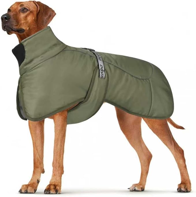 DoggieKit Dog Winter Coat, Waterproof Warm Jacket with Harness Built in, Reflective Cold Weather Doggie Vest, Windproof Turtleneck Pet Snowsuit, Adjustable Puffer Jacket for Medium Dogs, Green 2XL