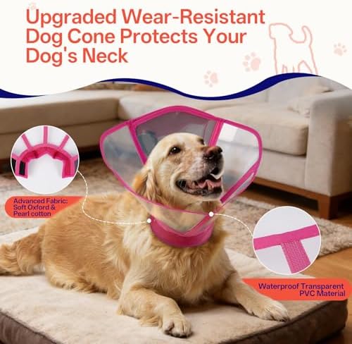 Soft Foldable Dog Cone Collar - Adjustable Elizabethan Collar for Dogs After Surgery, Waterproof Soft Recovery Collar to Stop Licking, Fits Small Medium Large Dogs, Rose Red, S