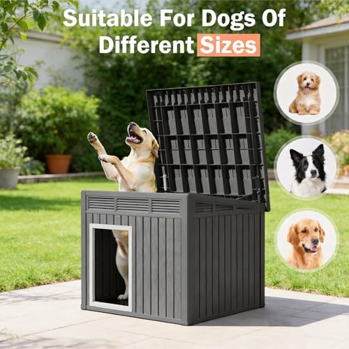 Fancyango Large Dog House with Removable Roof for Indoor & Outdoor Use - Big Dog House for Large Medium Dogs(42.8" L x 33" W x 31.5" H) Deep Black