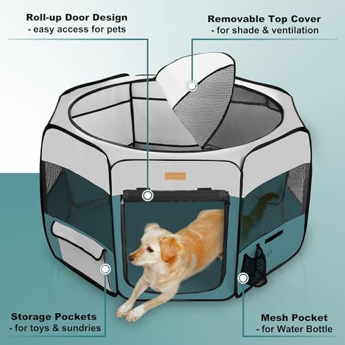 Akinerri Portable Dog Playpen, Foldable Pet Play Pen for Puppy Cat, Blue