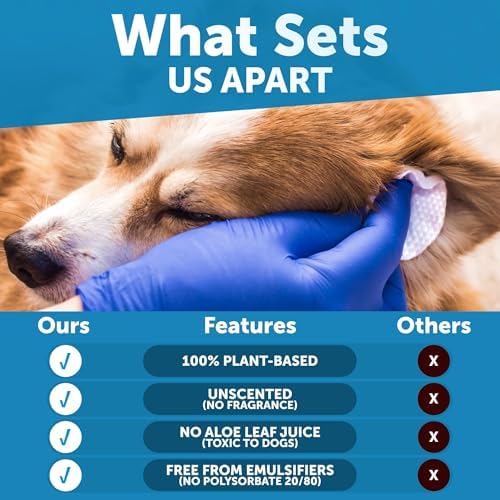 Dog Ear Wipes - 100 Count - Unscented Ear Wipes for Dogs 100% Plant-Based