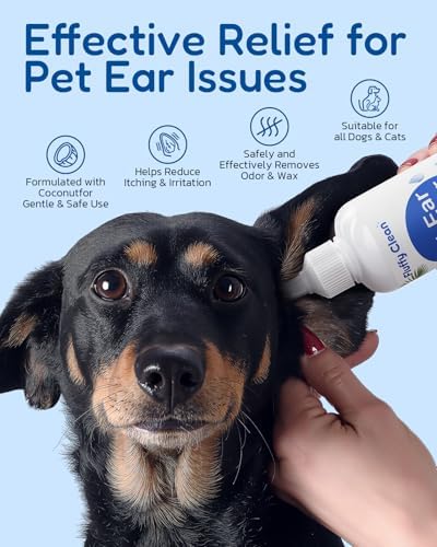 Dog Ear Cleaner - Pet Ear Wash, Flush and Drop Cleaner Solution for Cat & Dog Infection and Itch Relief, Gently Removes Debris, Wax Buildup, Odor - 1.69 fl oz
