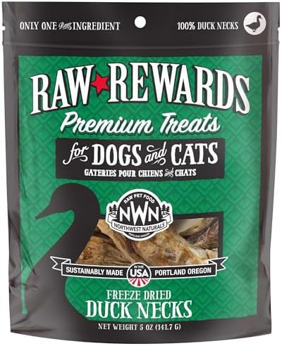 Northwest Naturals Raw Rewards Freeze-Dried Duck Neck Treats for Dogs and Cats - Whole Neck - Grain Free - 1 Ingredient - Healthy - Human Grade - All Natural - USA Made - 5 Oz