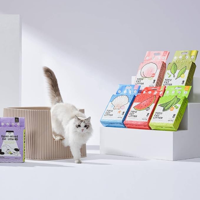 Michu Tofu Cat Litter Natural Clumping Tofu Cat Litter 5.5lb/88oz 5 Scents (Greentea + Wonder Litter, 2 Pack)