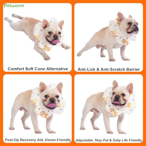 PetWarm Dog Recovery Collar, Recovery Collar, Yellow Monkey Print, L